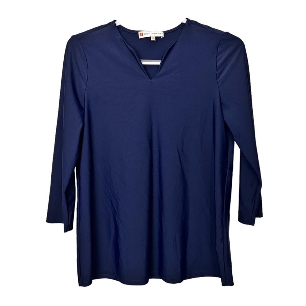 Jude Connally Navy Blue Stretch V-Neck Top